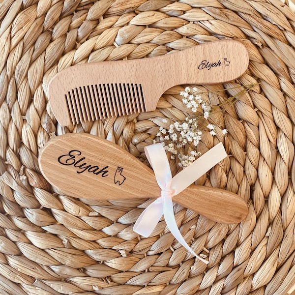 Mon premier duo brosse et peigne- Brosse cheveux bébé bois personnalisée -cadeau naissance-Brosse poils doux-Cadeau baptême-cadeau noel