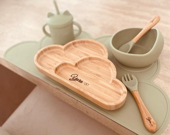 Mon set repas nuage personnalisé- cadeau bébé - cadeau naissance personnalisé - cadeau baptême personnalisé-repas bébé-cadeau noël