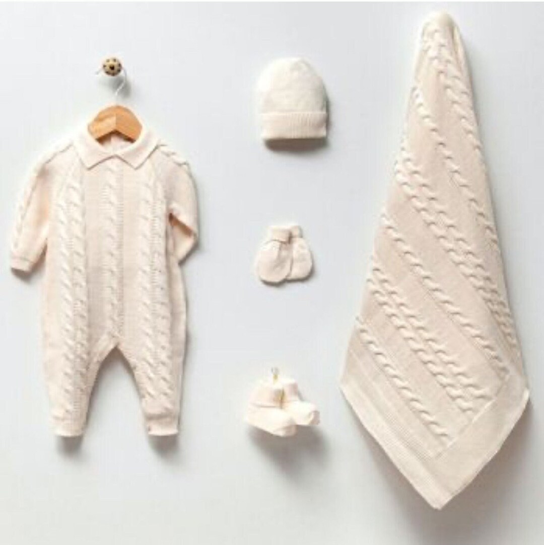 5-piece Birth Set in Organic Cotton - Braided Knit Set 0-3 Months ...