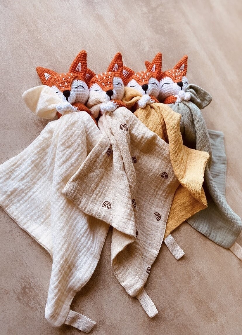 My adorable crocheted cuddly toy Otto the fox - Handmade crocheted fox cuddly toy - Baby cuddly toy - Double cotton gauze - Birth gift - Christmas gift