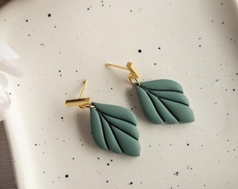 Sage Green Petal Drop Earrings, Polymer Clay Earrings, Elegant Pastel Green Lightweight Earrings