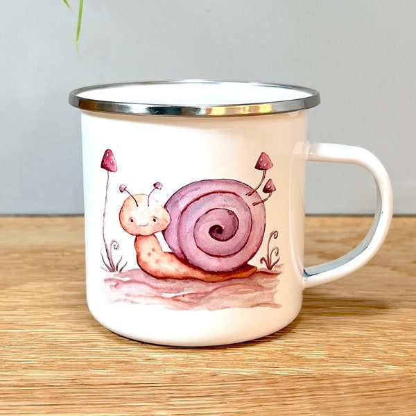 Emaille Tasse Motiv "Schnecke" - Emaille Becher für groß und klein - individuell - personalisiert mit Name - Kindertasse Kinderbecher