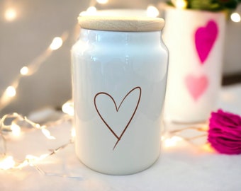 Cookie jar - ceramic jar with wooden lid - storage jar - 650 ml - heart - gift