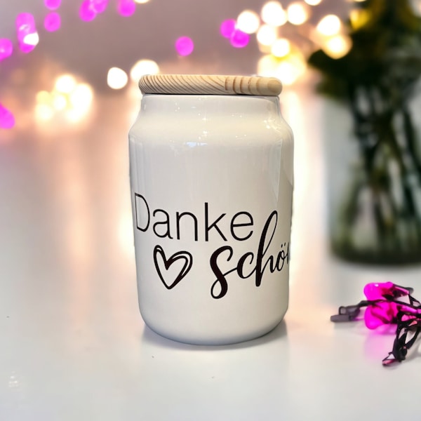 Keksdose - Keramikdose mit Holzdeckel - Vorratsglas - 650 ml- Dankeschön - Geschenk