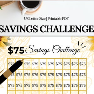75 Dollar Savings Challenge Printable| Save 7500 Dollars Challenge| 7K Savings Challenge Money| Cash Tracker| Money Dollar Savings Tracker