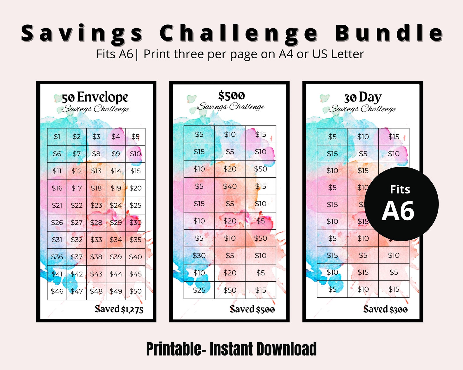 Mini Savings Challenge Printable Savings Challenge Bundle A6 Etsy UK