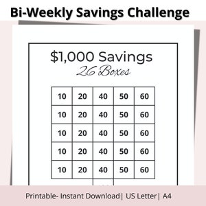 1K Savings| Biweekly Savings Challenge| Bi-Weekly Savings Challenge Trackers| Printable Bi-Weekly Savings Challenge| 1K Savings
