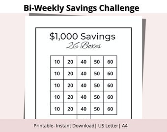 1K Savings| Biweekly Savings Challenge| Bi-Weekly Savings Challenge Trackers| Printable Bi-Weekly Savings Challenge| 1K Savings