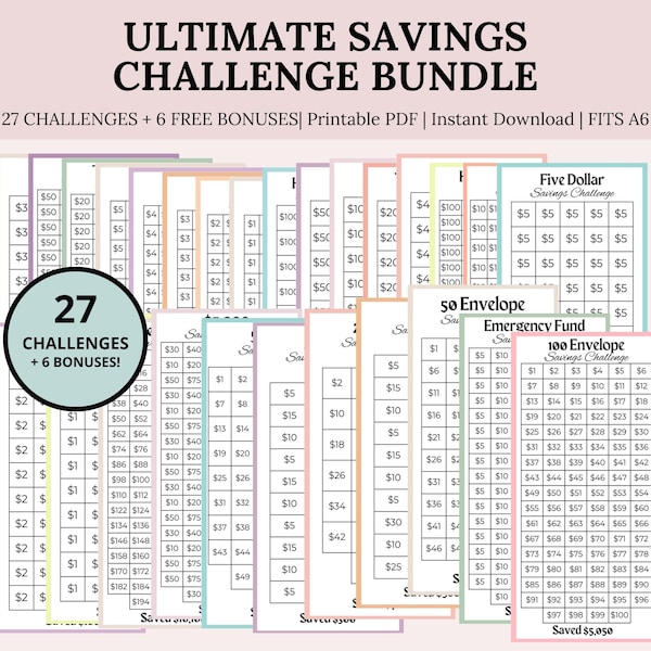 Mini Savings Challenge Printable, Savings Challenge Bundle| A6 Savings Challenge, Monthly Money Savings Tracker| Cash Budget Challenges