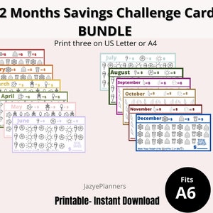 Printable Monthly Savings Challenge A6| 12 Month Savings| Monthly Savings Challenge| Monthly Savings Tracker| Saving Challenges Printables