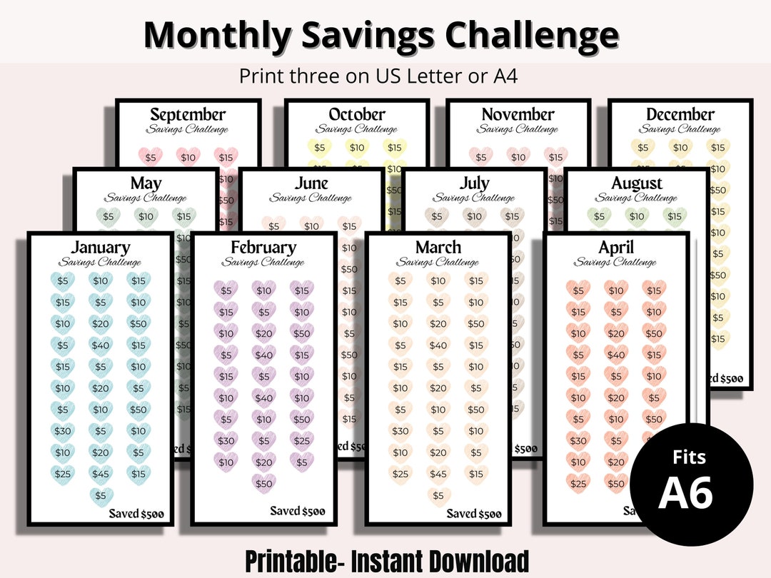 A6 Saving Challenge Printable Bundle - M435 – mrsneat