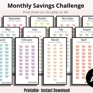 Monthly Savings Challenge, A6 Envelope and Binder, Savings Challenge| Envelope Challenge, Money Challenge, Savings Challenge