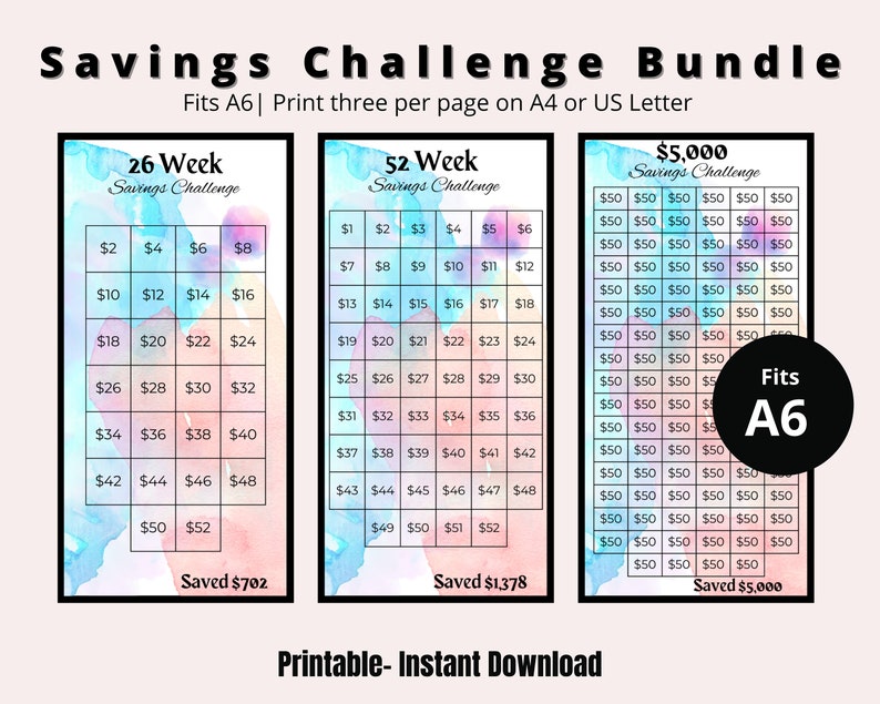 Mini Savings Challenge Printable Savings Challenge Bundle A6 Etsy