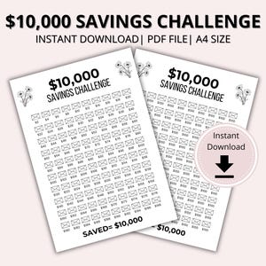 10000 Savings Challenge Printable | 10,000 Saving Challenge | 100 Envelope Challenge | Money Savings Challenge for 10k Savings Tracker