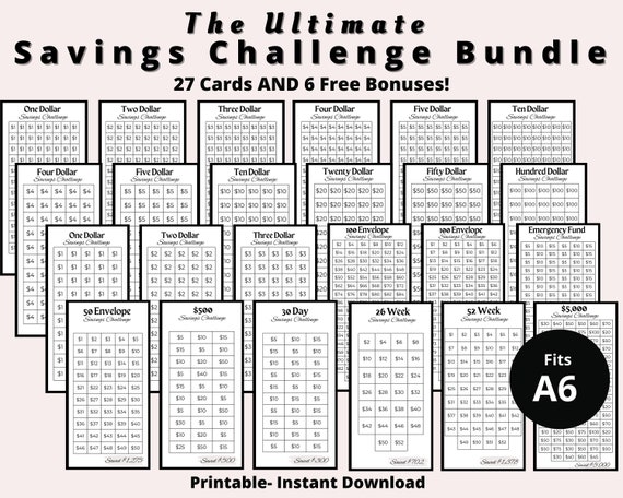 ★うさこ★ A6リフィル　savings challenge Savings Challenge Printable & Savings Challenge Bundle That