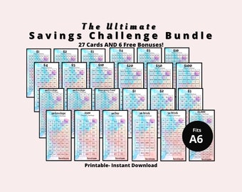 A6 Savings Challenge Bundle: 33 Printable Money Trackers (Digital Download)