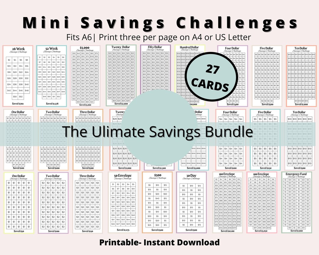 Mini Savings Challenge Printable Savings Challenge Bundle A6 - Etsy