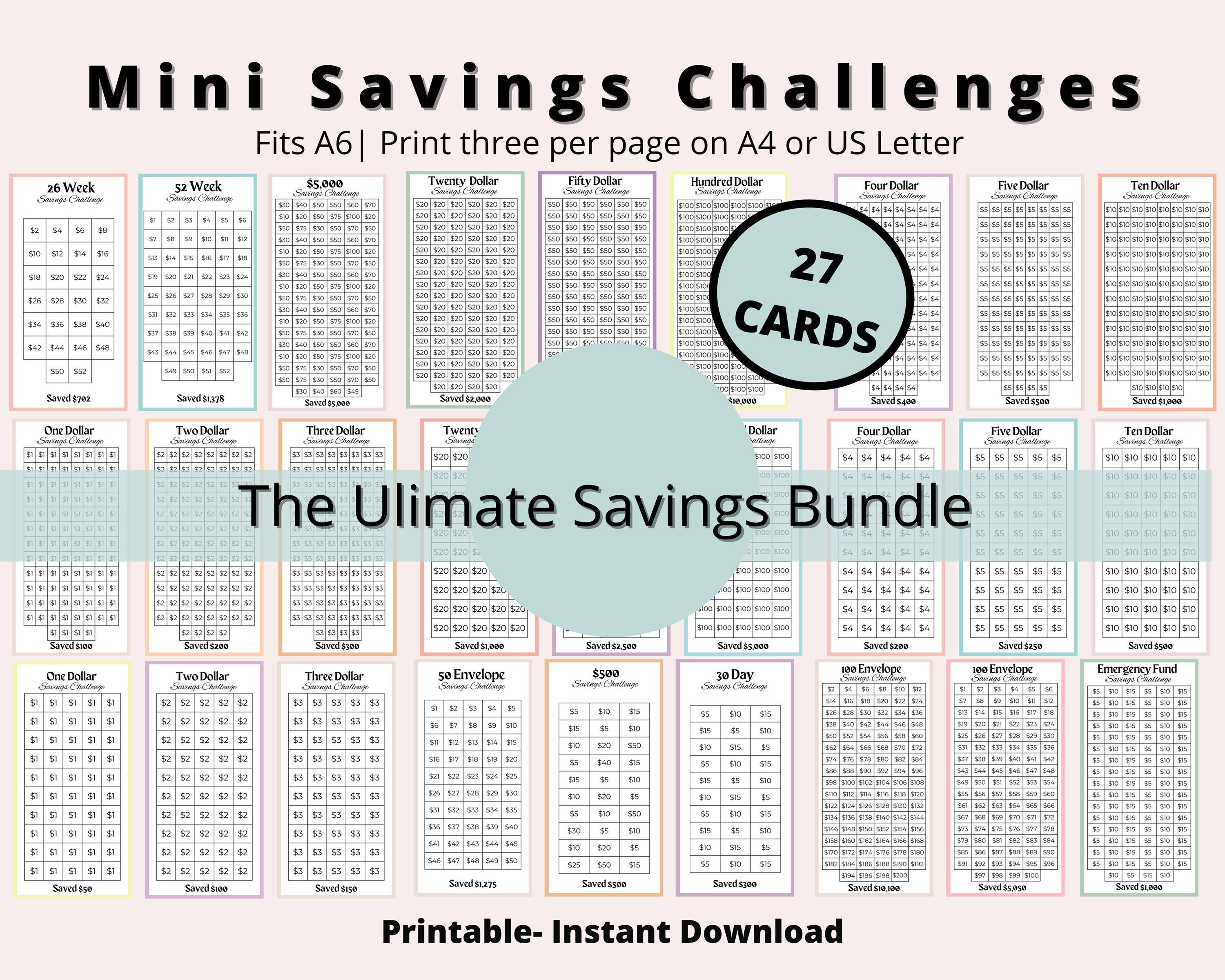 Savings Challenge Printable Savings Challenge Bundle A6 Mini Etsy Canada