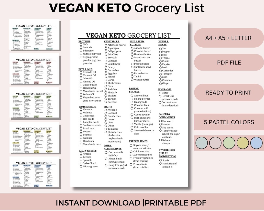 Vegan Keto Grocery List Printable Keto Food List Low Carb Monthly