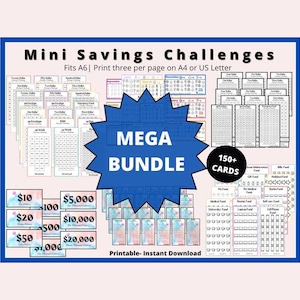 Savings Challenge Bundle Printable |Savings Challenge| A6 Mini Savings Challenge, Monthly Money Savings Tracker| Cash Budget Challenges