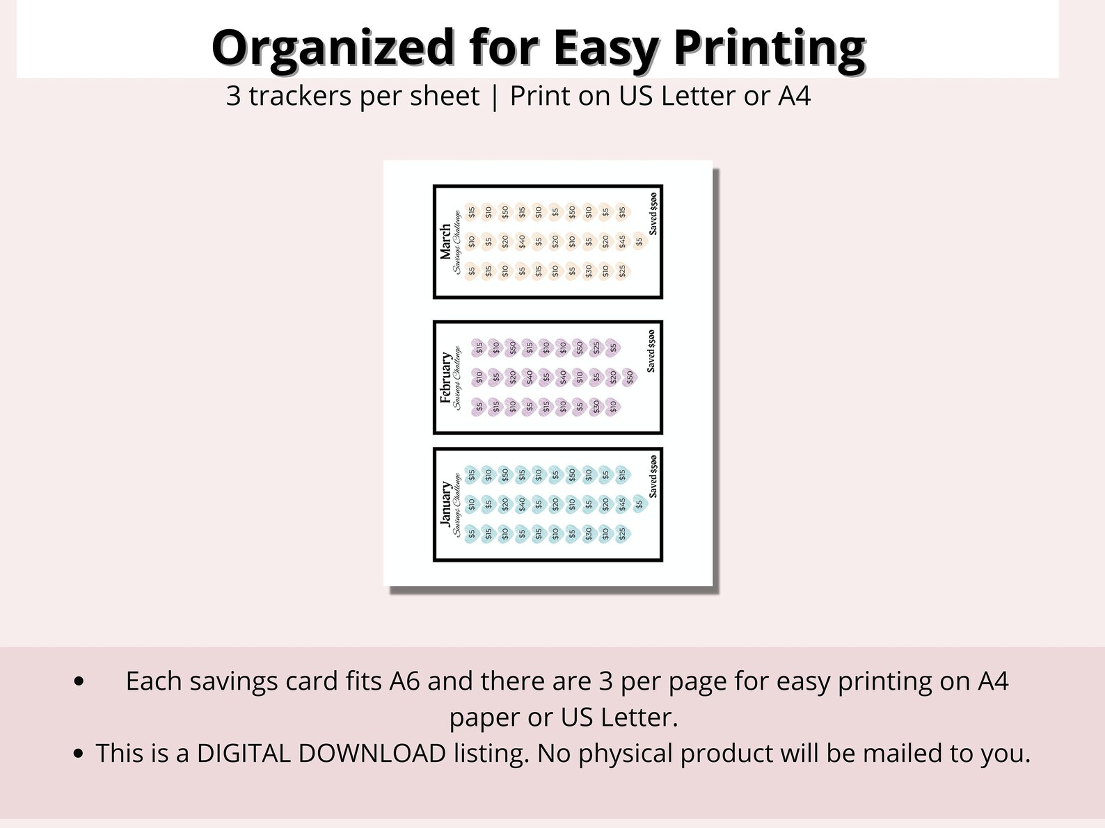 Monthly Savings Challenge Printable for A6 Cute Colorful - Etsy
