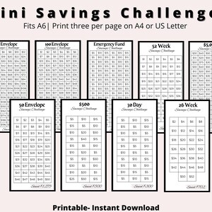 A6 Mini Savings Challenge Trackers that Fit A6| Savings Challenge Bundle Set| Minimal Savings Tracker and Money Saving Challenges