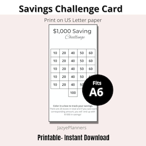 1K Savings| 26 Weeks Savings Challenge| Mini Savings Challenge Trackers Fits A6| Printable Savings Challenge| 1K Savings A6 Budget Binders