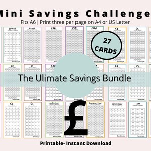 Mini Savings Challenge Printable, UK Savings Challenge Bundle| A6 Savings Challenge, Monthly Money Savings Tracker| Cash Budget Challenges