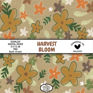 Seamless Fall Flowers Background – Cottagecore Flower Field Pattern, Fall Meadow Wallpaper, Sublimation Design, Commercial Use
