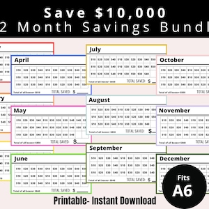 10000 Savings Challenge in 2025 - 12 Monthly Savings Challenge Trackers A6 - 10K Savings Tracker - 10K Savings Challenge Box Printable -WA01