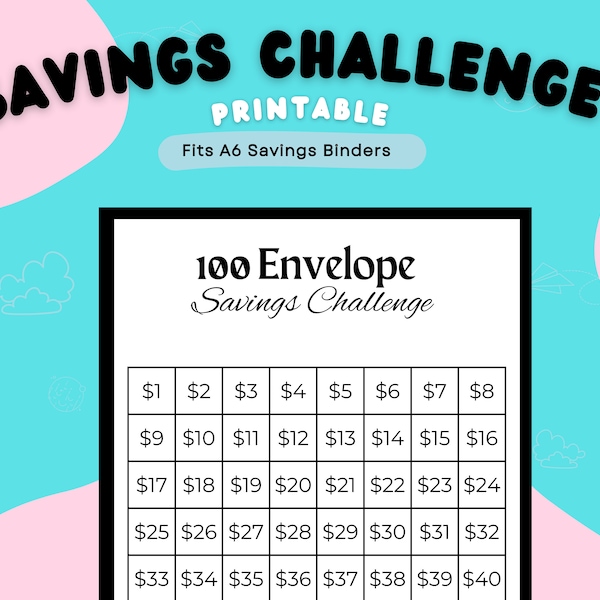 5K Savings Challenge| 100 Envelopes Challenge Box| 5K in 100 Days| 5K Challenge 5,000 Dollar Savings Printable for A6 Budget Binder