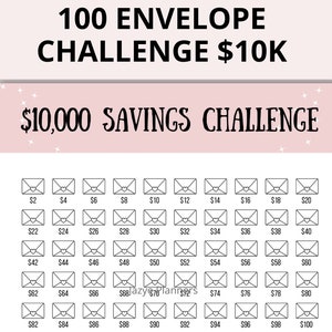 10K 100 Envelope Challenge Printable| 10000 Savings Challenge Printable | 10,000 Savings Tracker | 10,000 Savings Challenge