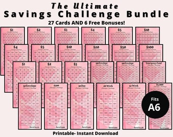 A6 Savings Challenge Bundle: 33 Printable Money Trackers (PDF)