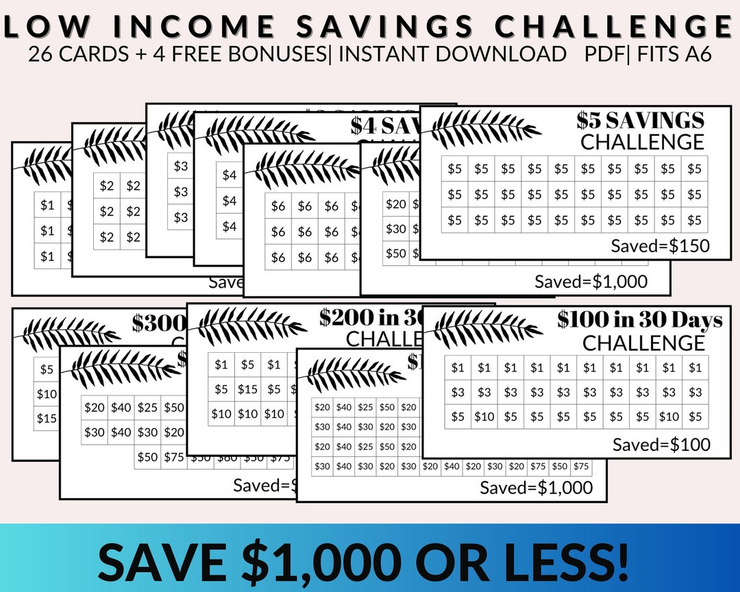 Low Income Savings Challenge Printable | Money Saving Challenge Bundle ...