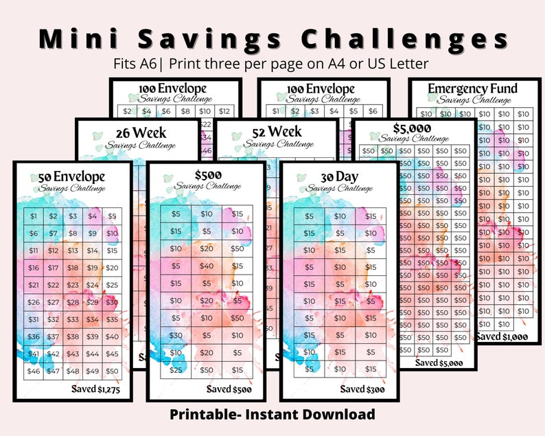 Savings Challenge Printable Mini Savings Challenge Bundle A6 - Etsy