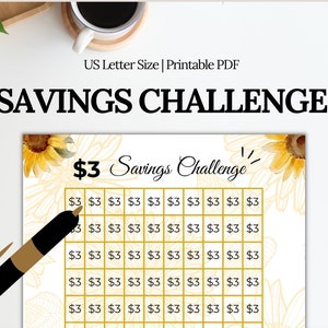 3 Dollar Savings Challenge| Save 300 Dollars Challenge| Save 300 Dollars In 100 Days | Cash Tracker| Money Dollar Savings Tracker Printable