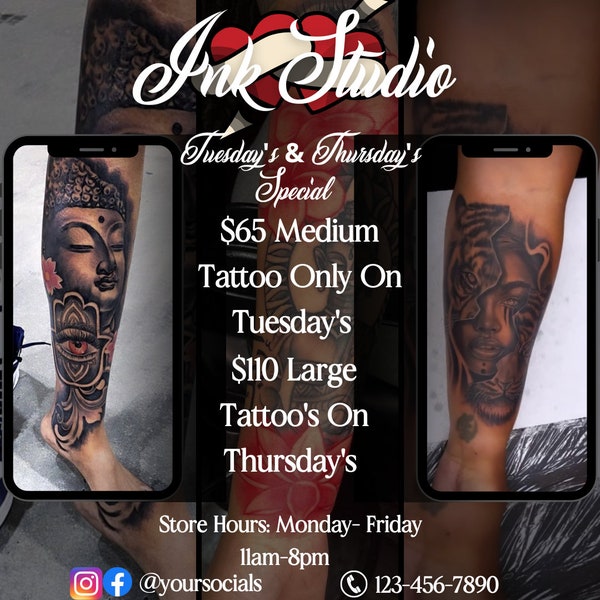 Tattoos Sale Flyer / Tattoo Special / Tattoo Artist / DIY Flyer / Social Media Template / Canva Template / Instagram Template / Book Now