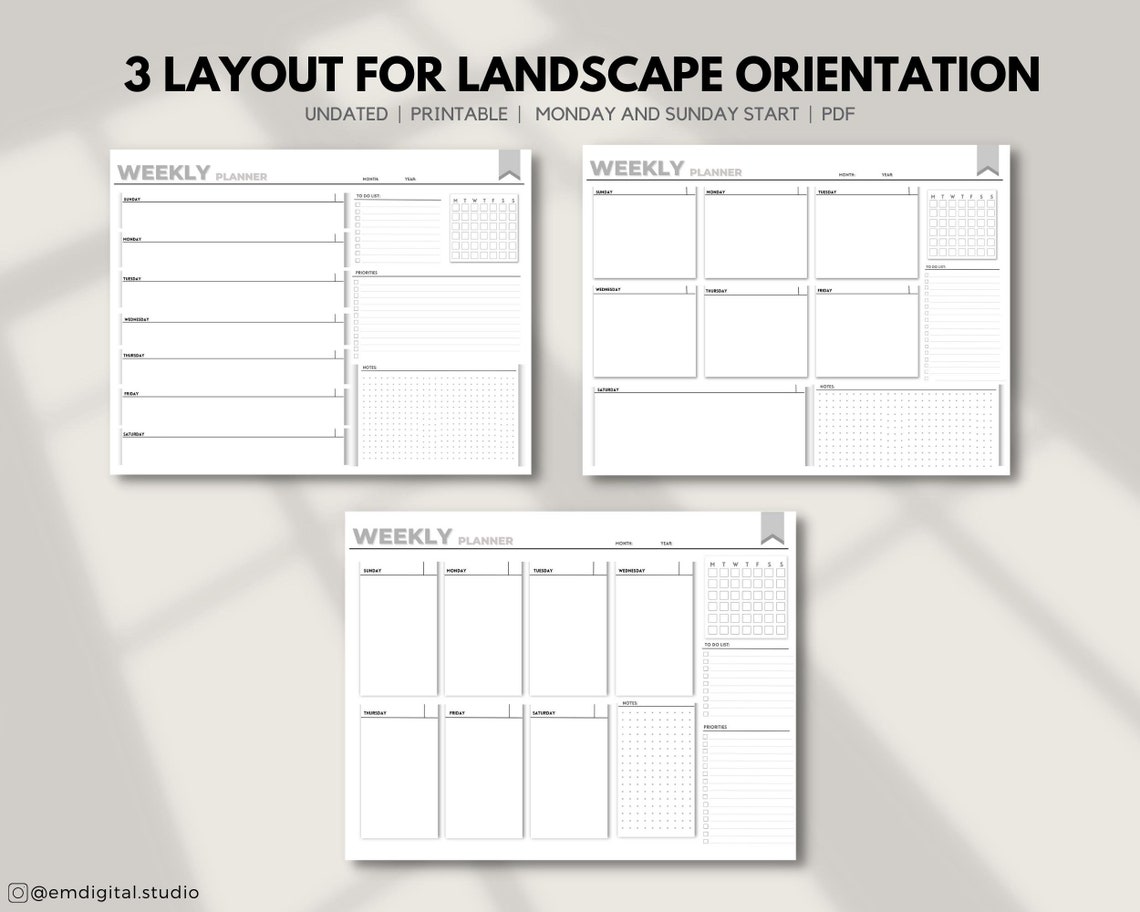 Weekly Planner Printable to Do List Minimalist Vertical Portrait ...