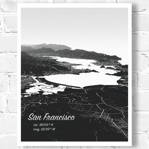 3D Monochromatic Topographical Map of San Francisco for your contemporary style or AirBnB home.