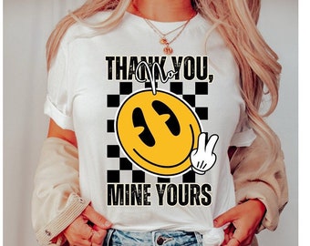 Checkered Pattern Smiley Face T-Shirt, Retro Smiley Face Shirt, No Thank You Smile Shirt, Mine Yours Smile T-Shirt, Funny Smile Shirt