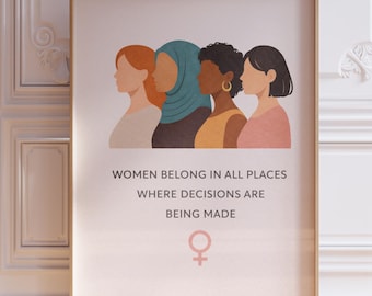 Arte mural feminista, póster con cita de Ruth Bader Ginsburg, impresión de empoderamiento femenino, ilustración feminista interseccional diversa, regalo para ella.