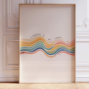 Progress Is Not Linear Wall Art Print, Colorful Boho Mental Health Selfcare Poster, Therapy Office Decor, Counselor & Classroom Quote Art