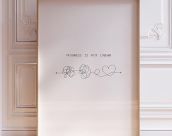 Progress Is Not Linear Wall Art Print, Minimal Line Art Quote, Mental Health Poster, Therapy Office Decor, Modern Counselor Inspirational