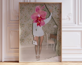 Floral Surrealism Altered Art Print, Vintage Room Collage, Feminine Statement Art, Modern Pop Art Gallery Decor, Fashion Botanical Poster