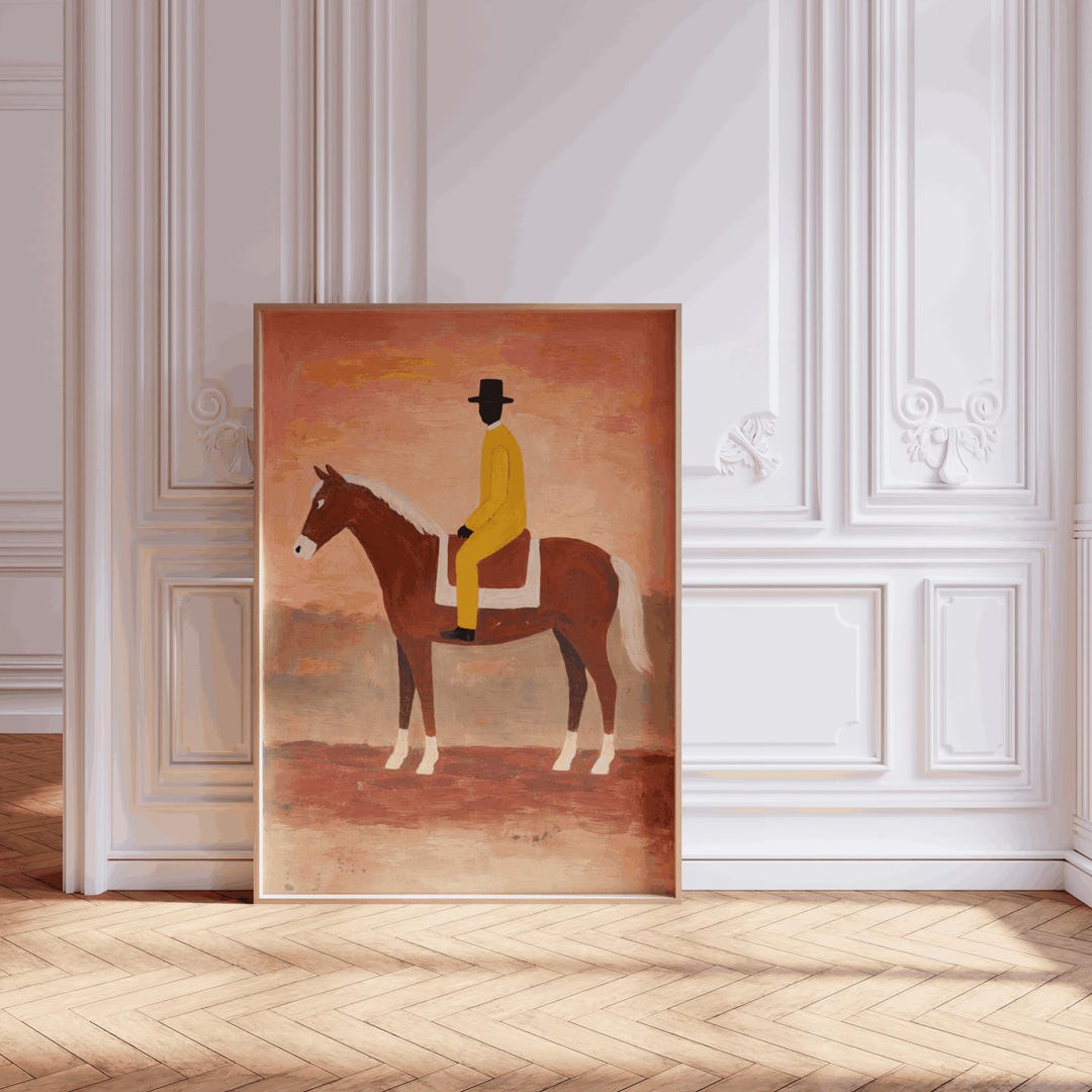 Abstract Vintage Equestrian Cowboy Horse Rider Wall Art Poster, Mid ...