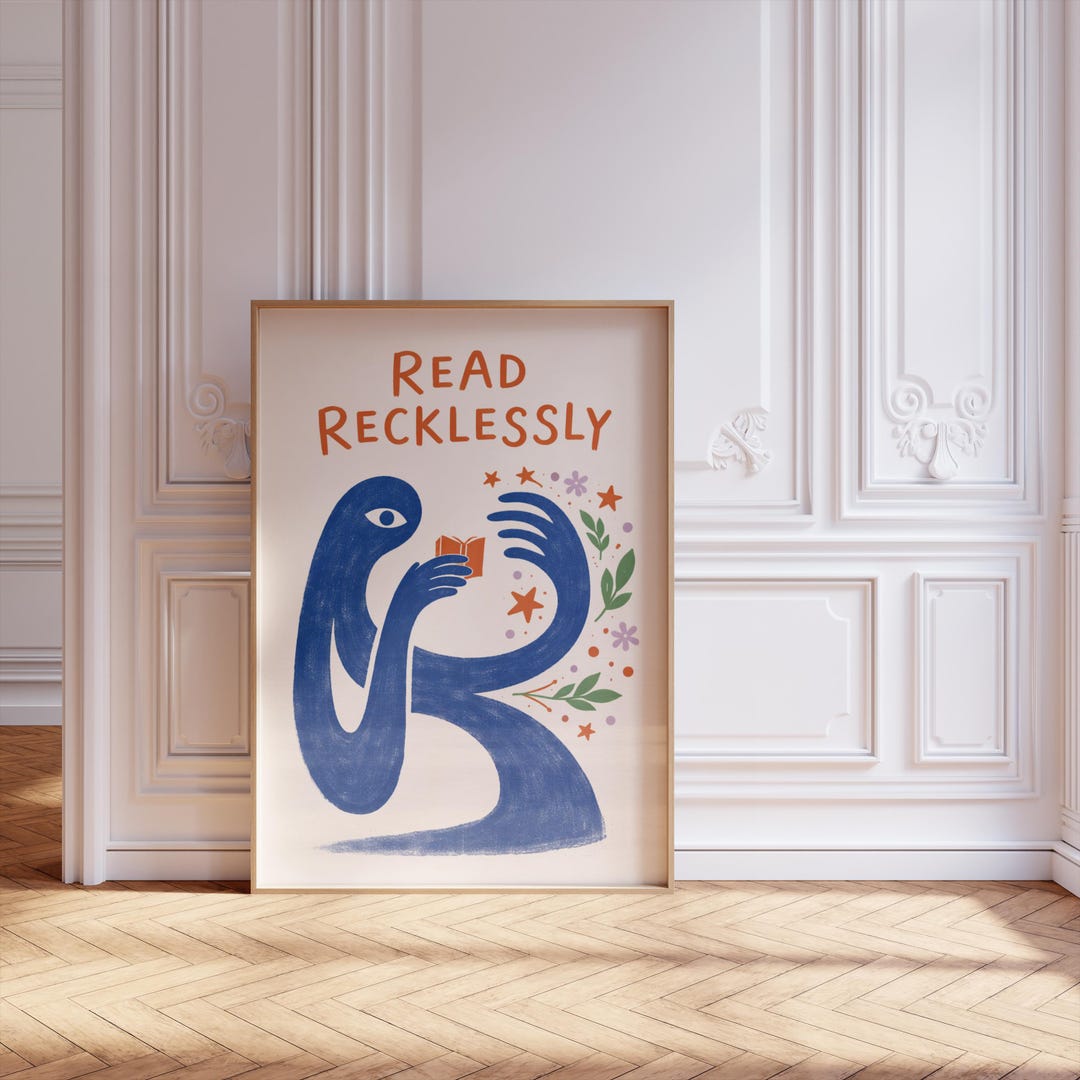 Bookish Book Lover Wall Art Print, Bookworm Reading Poster for Library ...