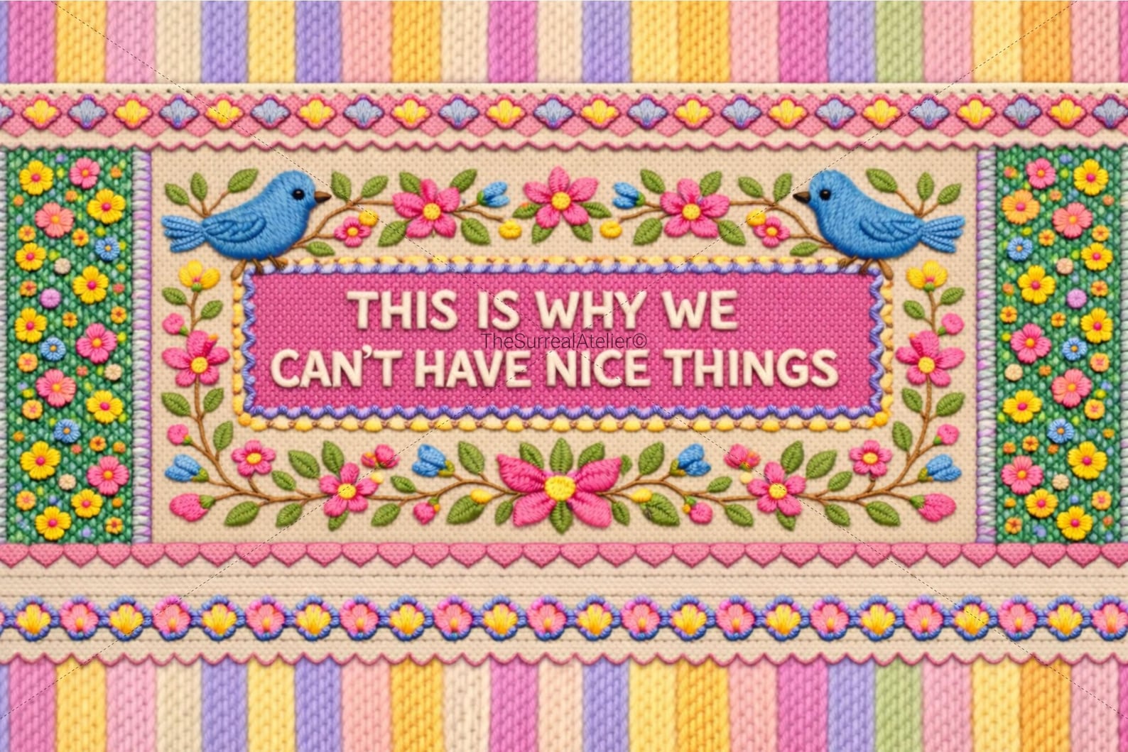 This is Why We Cant Have Nice Things Wall Art Poster, Retro Needlepoint