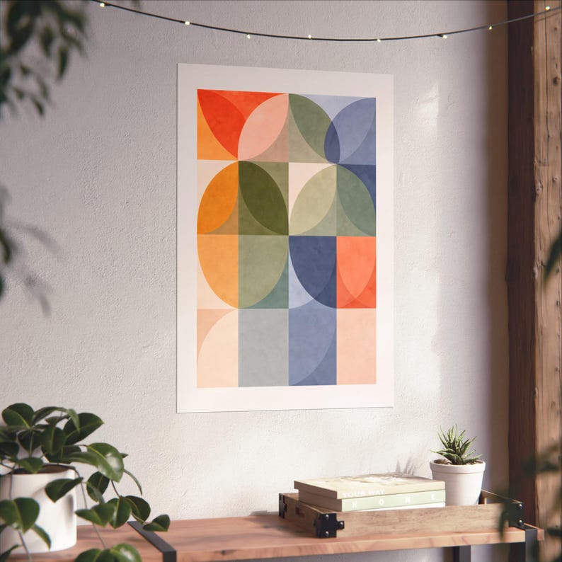 Mid Century Modern Wall Art Print, Geometric Abstract Leaf Art ...