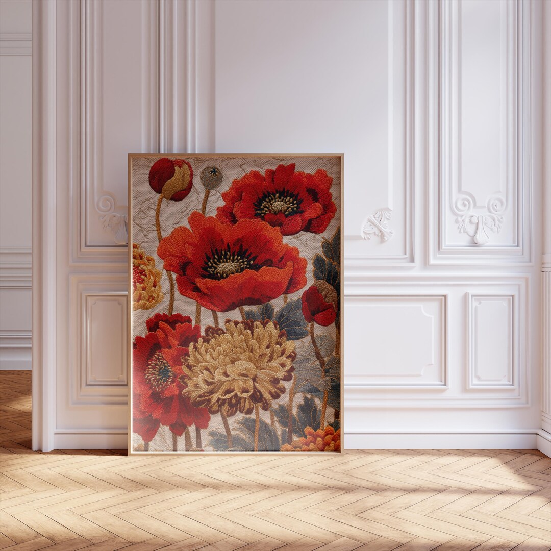 Bold Red Poppy Flower Wall Art Poster, Botanical Floral Print, Nature ...