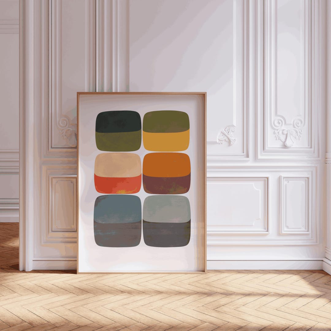 Mid Century Modern Abstract Wall Art, Geometric Color Block Print ...